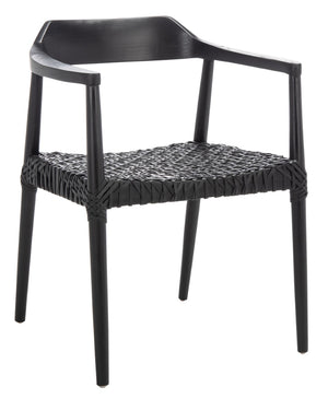 Safavieh Munro Leather Woven Accent Chair: Mid-Century Inspired Design With Teak Frame For Modern Living Spaces Black (Sungkai Wood Frame) / Black (Leather Seat) ACH1005B