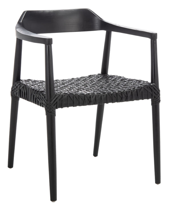 Safavieh Munro Leather Woven Accent Chair: Mid-Century Inspired Design With Teak Frame For Modern Living Spaces Black (Sungkai Wood Frame) / Black (Leather Seat) ACH1005B