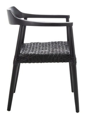 Safavieh Munro Leather Woven Accent Chair: Mid-Century Inspired Design With Teak Frame For Modern Living Spaces Black (Sungkai Wood Frame) / Black (Leather Seat) ACH1005B