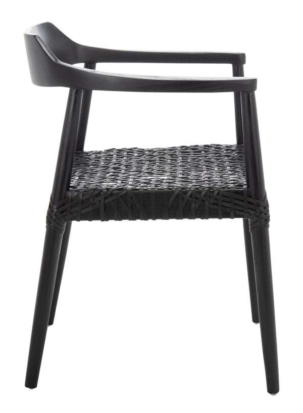Safavieh Munro Leather Woven Accent Chair: Mid-Century Inspired Design With Teak Frame For Modern Living Spaces Black (Sungkai Wood Frame) / Black (Leather Seat) ACH1005B