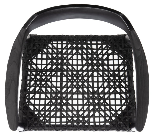 Safavieh Munro Leather Woven Accent Chair: Mid-Century Inspired Design With Teak Frame For Modern Living Spaces Black (Sungkai Wood Frame) / Black (Leather Seat) ACH1005B