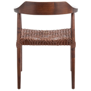 Safavieh Munro Leather Woven Accent Chair: Mid-Century Inspired Design With Teak Frame For Modern Living Spaces Walnut (Sungkai Wood Frame) / Cognac (Leather Seat) ACH1005C