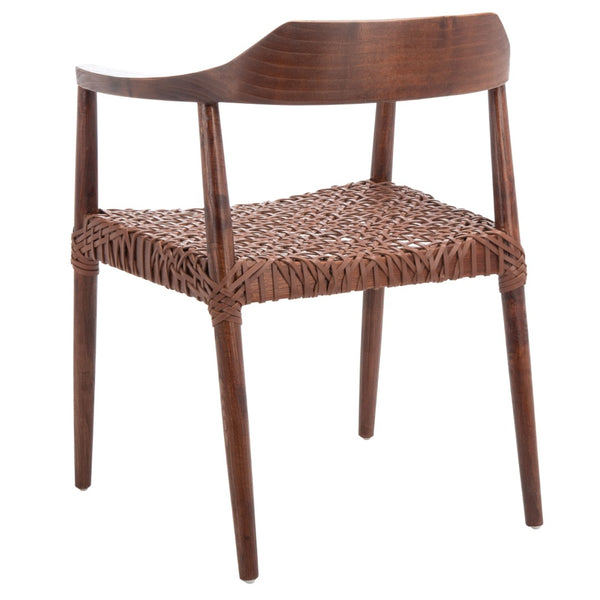 Safavieh Munro Leather Woven Accent Chair: Mid-Century Inspired Design With Teak Frame For Modern Living Spaces Walnut (Sungkai Wood Frame) / Cognac (Leather Seat) ACH1005C