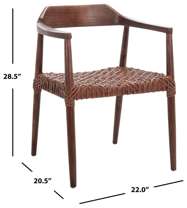 Safavieh Munro Leather Woven Accent Chair: Mid-Century Inspired Design With Teak Frame For Modern Living Spaces Walnut (Sungkai Wood Frame) / Cognac (Leather Seat) ACH1005C
