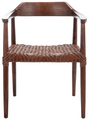 Safavieh Munro Leather Woven Accent Chair: Mid-Century Inspired Design With Teak Frame For Modern Living Spaces Walnut (Sungkai Wood Frame) / Cognac (Leather Seat) ACH1005C