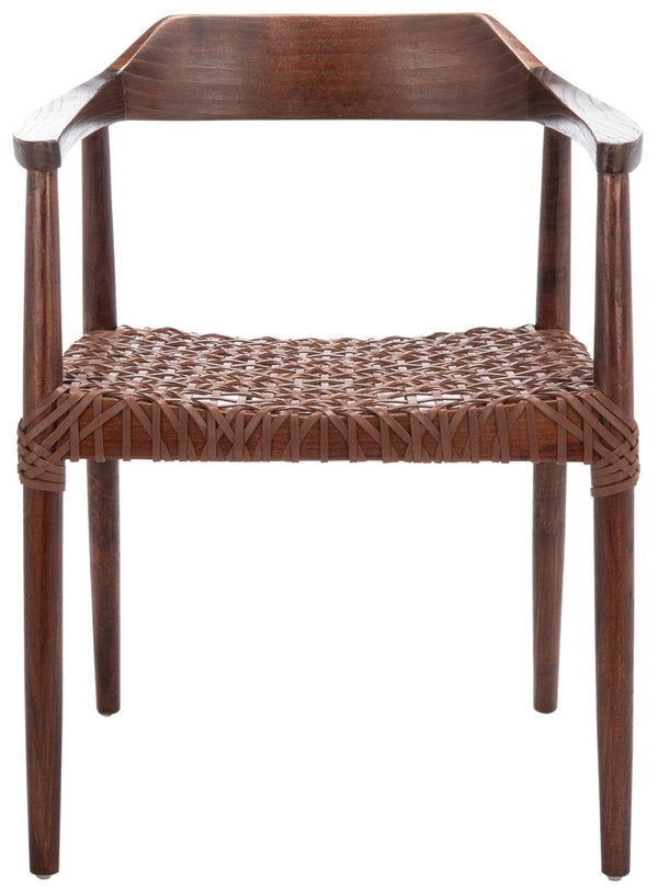 Safavieh Munro Leather Woven Accent Chair: Mid-Century Inspired Design With Teak Frame For Modern Living Spaces Walnut (Sungkai Wood Frame) / Cognac (Leather Seat) ACH1005C