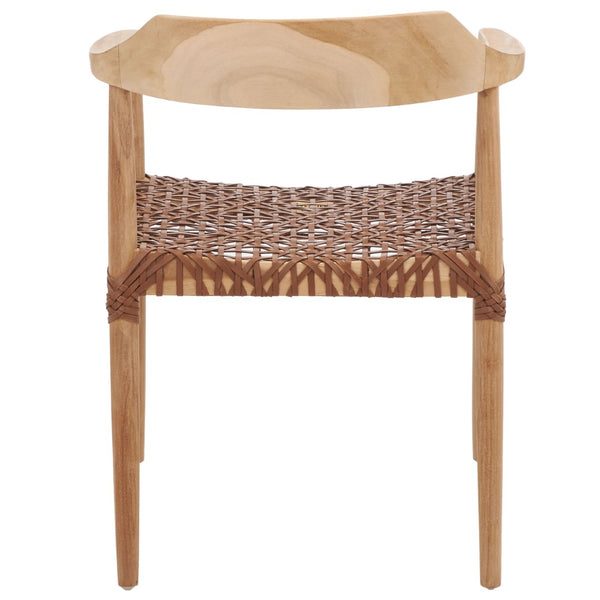 Safavieh Munro Leather Woven Accent Chair: Mid-Century Inspired Design With Teak Frame For Modern Living Spaces Unfinished Natural (Teak Wood Frame) / Leather Seat In This Color Marked In Green: ACH1005D