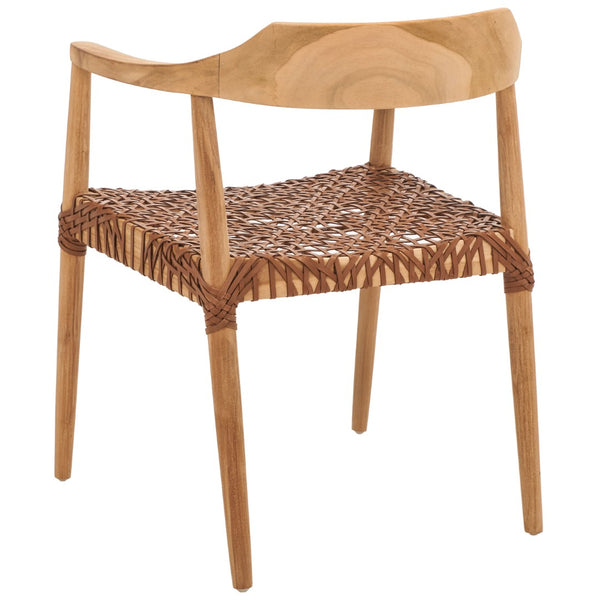 Safavieh Munro Leather Woven Accent Chair: Mid-Century Inspired Design With Teak Frame For Modern Living Spaces Unfinished Natural (Teak Wood Frame) / Leather Seat In This Color Marked In Green: ACH1005D