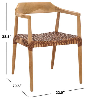 Safavieh Munro Leather Woven Accent Chair: Mid-Century Inspired Design With Teak Frame For Modern Living Spaces Unfinished Natural (Teak Wood Frame) / Leather Seat In This Color Marked In Green: ACH1005D
