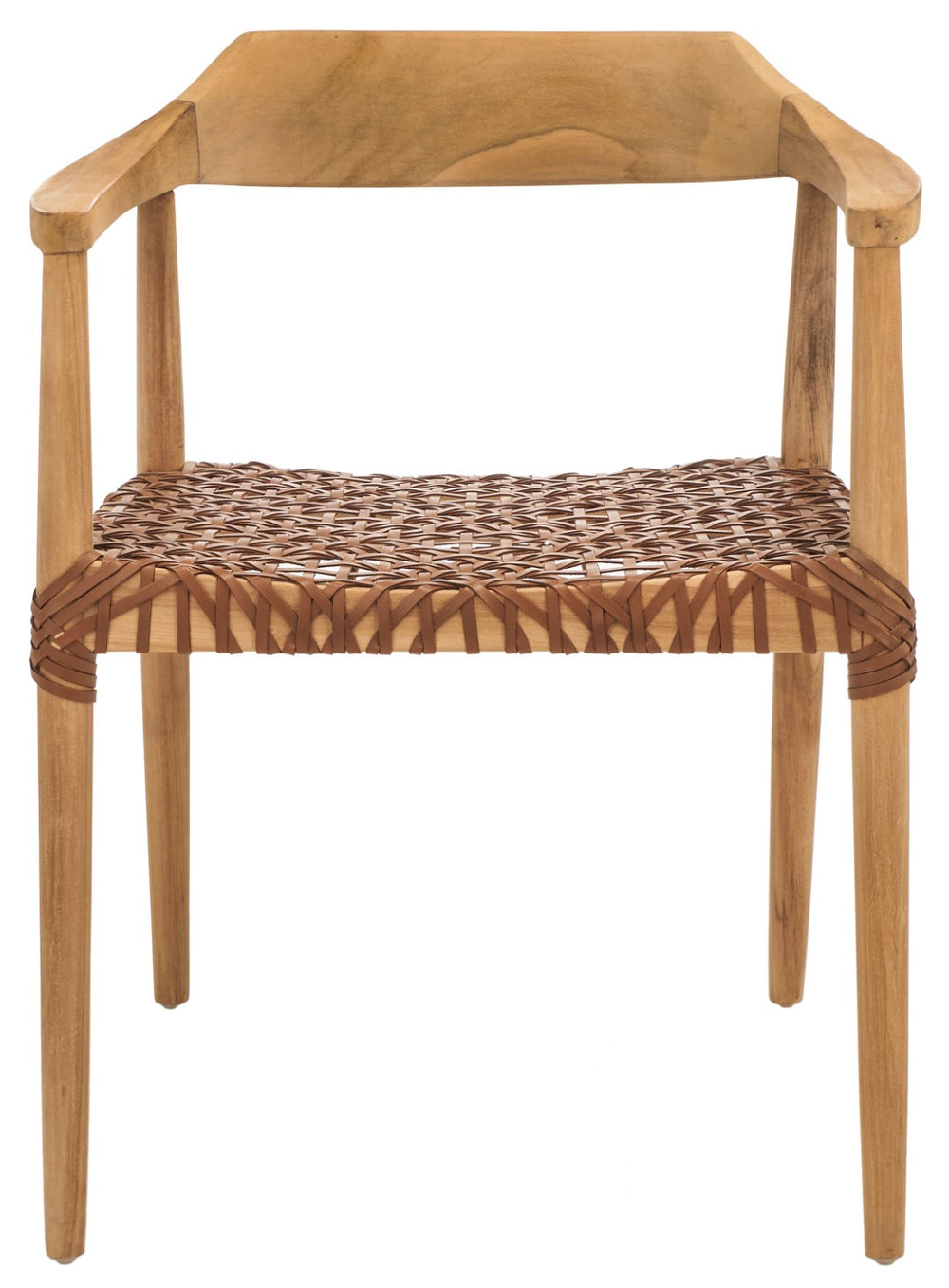Safavieh Munro Leather Woven Accent Chair: Mid-Century Inspired Design With Teak Frame For Modern Living Spaces Unfinished Natural (Teak Wood Frame) / Leather Seat In This Color Marked In Green: ACH1005D