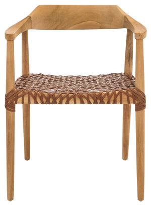 Safavieh Munro Leather Woven Accent Chair: Mid-Century Inspired Design With Teak Frame For Modern Living Spaces Unfinished Natural (Teak Wood Frame) / Leather Seat In This Color Marked In Green: ACH1005D