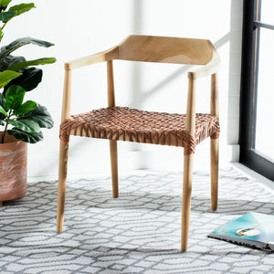 Safavieh Munro Leather Woven Accent Chair: Mid-Century Inspired Design With Teak Frame For Modern Living Spaces Unfinished Natural (Teak Wood Frame) / Leather Seat In This Color Marked In Green: ACH1005D