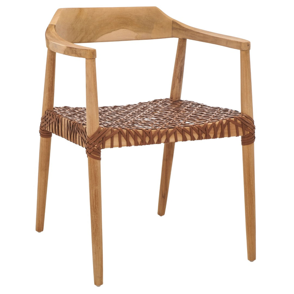 Safavieh Munro Leather Woven Accent Chair: Mid-Century Inspired Design With Teak Frame For Modern Living Spaces Unfinished Natural (Teak Wood Frame) / Leather Seat In This Color Marked In Green: ACH1005D