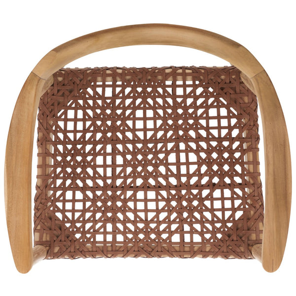 Safavieh Munro Leather Woven Accent Chair: Mid-Century Inspired Design With Teak Frame For Modern Living Spaces Unfinished Natural (Teak Wood Frame) / Leather Seat In This Color Marked In Green: ACH1005D