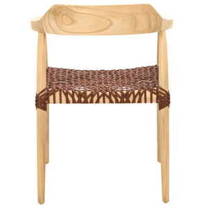 Safavieh Munro Leather Woven Accent Chair: Mid-Century Inspired Design With Teak Frame For Modern Living Spaces Unfinished Natural Sungkai Wood Frame / Light Honey 7Mm Leather ACH1005E