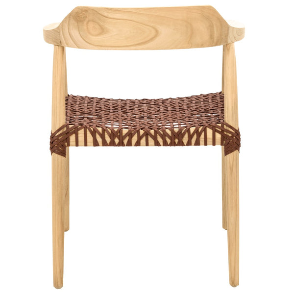 Safavieh Munro Leather Woven Accent Chair: Mid-Century Inspired Design With Teak Frame For Modern Living Spaces Unfinished Natural Sungkai Wood Frame / Light Honey 7Mm Leather ACH1005E