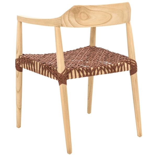 Safavieh Munro Leather Woven Accent Chair: Mid-Century Inspired Design With Teak Frame For Modern Living Spaces Unfinished Natural Sungkai Wood Frame / Light Honey 7Mm Leather ACH1005E