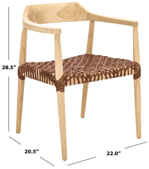 Safavieh Munro Leather Woven Accent Chair: Mid-Century Inspired Design With Teak Frame For Modern Living Spaces Unfinished Natural Sungkai Wood Frame / Light Honey 7Mm Leather ACH1005E