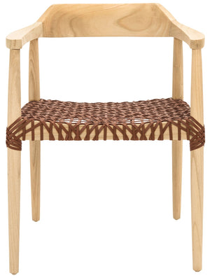 Safavieh Munro Leather Woven Accent Chair: Mid-Century Inspired Design With Teak Frame For Modern Living Spaces Unfinished Natural Sungkai Wood Frame / Light Honey 7Mm Leather ACH1005E