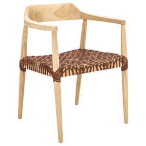 Safavieh Munro Leather Woven Accent Chair: Mid-Century Inspired Design With Teak Frame For Modern Living Spaces Unfinished Natural Sungkai Wood Frame / Light Honey 7Mm Leather ACH1005E