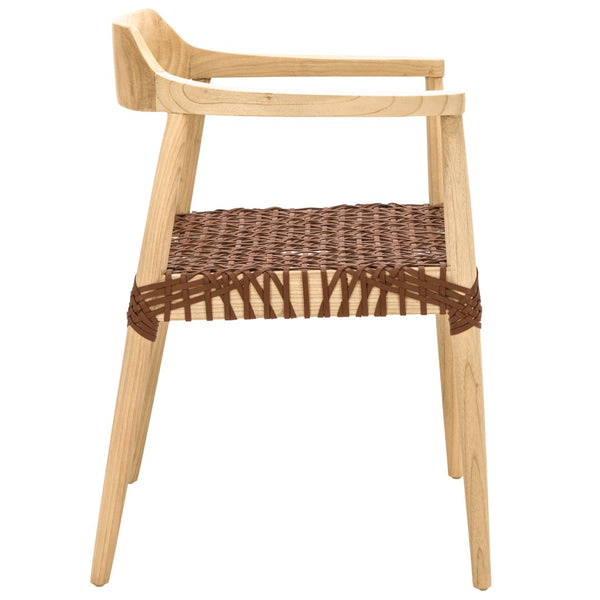 Safavieh Munro Leather Woven Accent Chair: Mid-Century Inspired Design With Teak Frame For Modern Living Spaces Unfinished Natural Sungkai Wood Frame / Light Honey 7Mm Leather ACH1005E