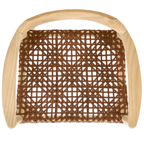 Safavieh Munro Leather Woven Accent Chair: Mid-Century Inspired Design With Teak Frame For Modern Living Spaces Unfinished Natural Sungkai Wood Frame / Light Honey 7Mm Leather ACH1005E