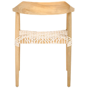 Safavieh Munro Leather Woven Accent Chair: Mid-Century Inspired Design With Teak Frame For Modern Living Spaces Natural / White ACH1005F