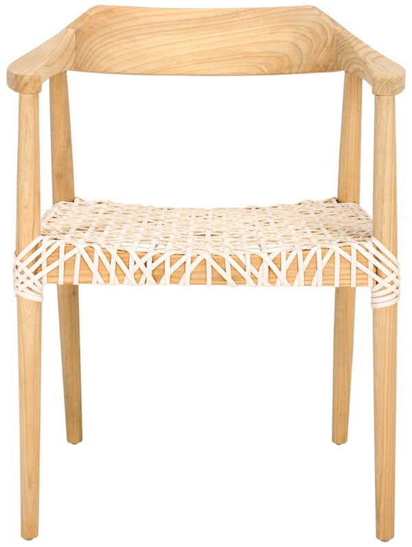 Safavieh Munro Leather Woven Accent Chair: Mid-Century Inspired Design With Teak Frame For Modern Living Spaces Natural / White ACH1005F