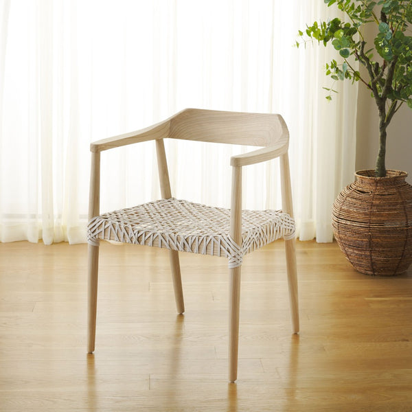 Safavieh Munro Leather Woven Accent Chair: Mid-Century Inspired Design With Teak Frame For Modern Living Spaces Natural / White ACH1005F