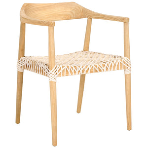 Safavieh Munro Leather Woven Accent Chair: Mid-Century Inspired Design With Teak Frame For Modern Living Spaces Natural / White ACH1005F