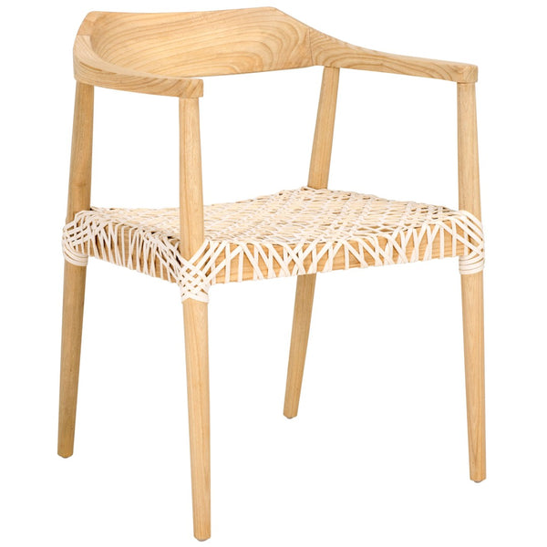 Safavieh Munro Leather Woven Accent Chair: Mid-Century Inspired Design With Teak Frame For Modern Living Spaces Natural / White ACH1005F