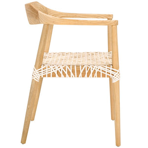 Safavieh Munro Leather Woven Accent Chair: Mid-Century Inspired Design With Teak Frame For Modern Living Spaces Natural / White ACH1005F
