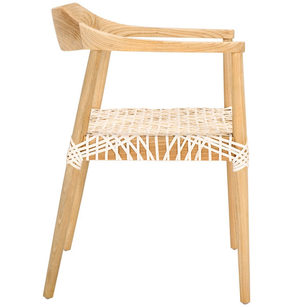Safavieh Munro Leather Woven Accent Chair: Mid-Century Inspired Design With Teak Frame For Modern Living Spaces Natural / White ACH1005F