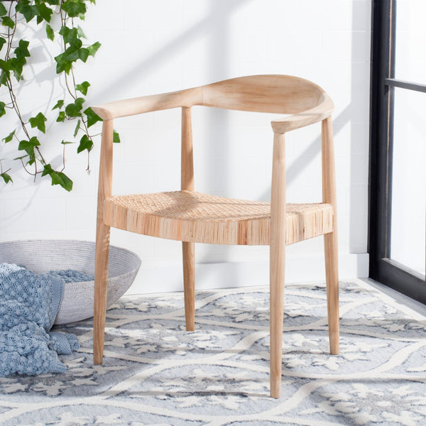 Safavieh Sijo Coastal Mid-Century Rattan Accent Chair – Handcrafted Teak Frame, Ergonomic Design For Comfort ACH1007A