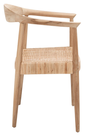 Safavieh Sijo Coastal Mid-Century Rattan Accent Chair – Handcrafted Teak Frame, Ergonomic Design For Comfort ACH1007A