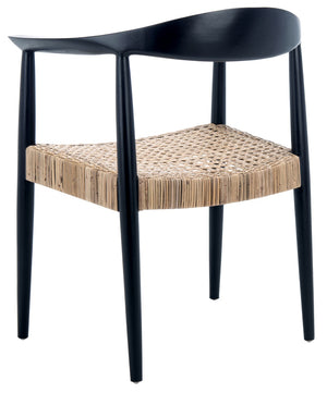 Safavieh Eyre Mid-Century Rattan Accent Chair - Elegant Black Wood Frame & Comfortable Woven Seat Design ACH1008A