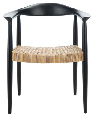 Safavieh Eyre Mid-Century Rattan Accent Chair - Elegant Black Wood Frame & Comfortable Woven Seat Design ACH1008A