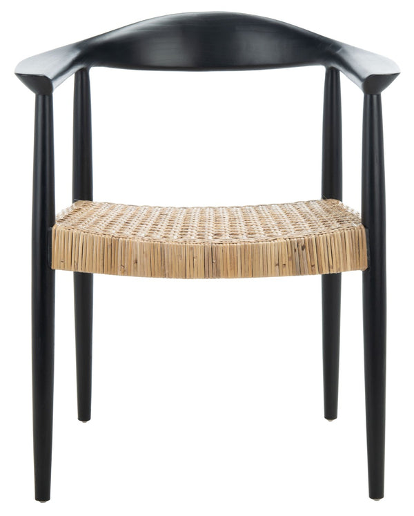 Safavieh Eyre Mid-Century Rattan Accent Chair - Elegant Black Wood Frame & Comfortable Woven Seat Design ACH1008A