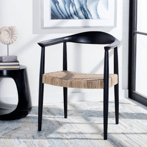 Safavieh Eyre Mid-Century Rattan Accent Chair - Elegant Black Wood Frame & Comfortable Woven Seat Design ACH1008A