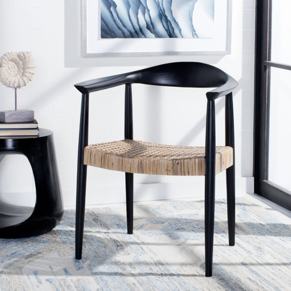 Safavieh Eyre Mid-Century Rattan Accent Chair - Elegant Black Wood Frame & Comfortable Woven Seat Design ACH1008A