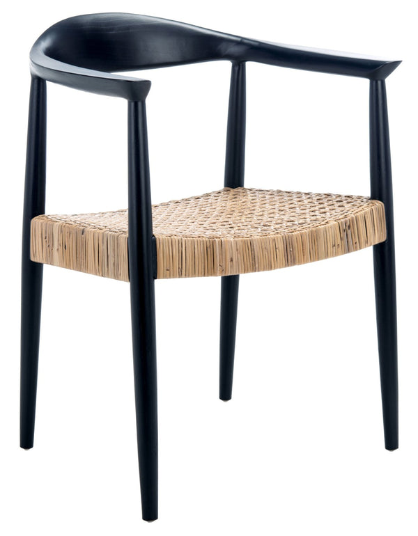 Safavieh Eyre Mid-Century Rattan Accent Chair - Elegant Black Wood Frame & Comfortable Woven Seat Design ACH1008A