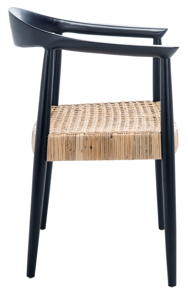 Safavieh Eyre Mid-Century Rattan Accent Chair - Elegant Black Wood Frame & Comfortable Woven Seat Design ACH1008A