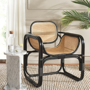Safavieh Nadie Rattan Accent Chair - Stylish Sculptural Design For Relaxed Living Spaces And Cozy Nooks Black/Natural ACH1012B
