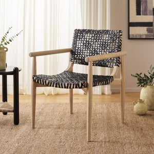 Safavieh Sianna Accent Chair - Artisanal Elegance With Curved Leather Seat And Sungkai Wood Legs For Comfort Natural / Black ACH1200A