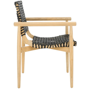 Safavieh Sianna Accent Chair - Artisanal Elegance With Curved Leather Seat And Sungkai Wood Legs For Comfort Natural / Black ACH1200A