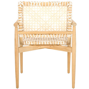 Safavieh Sianna Accent Chair - Handwoven Leather-Style Seat, Curved Design, Natural Wood Elegance For Any Space ACH1200B