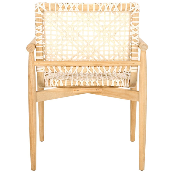 Safavieh Sianna Accent Chair - Handwoven Leather-Style Seat, Curved Design, Natural Wood Elegance For Any Space ACH1200B