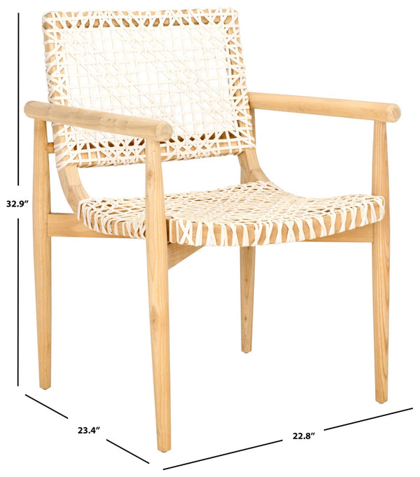 Safavieh Sianna Accent Chair - Handwoven Leather-Style Seat, Curved Design, Natural Wood Elegance For Any Space ACH1200B