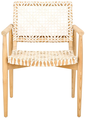 Safavieh Sianna Accent Chair - Handwoven Leather-Style Seat, Curved Design, Natural Wood Elegance For Any Space ACH1200B
