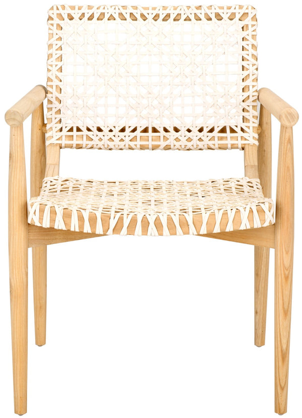 Safavieh Sianna Accent Chair - Handwoven Leather-Style Seat, Curved Design, Natural Wood Elegance For Any Space ACH1200B